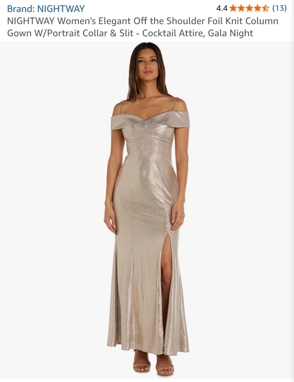 Nightway Women's Elegant Off The Shoulder Column Gown With  Portrait Collar